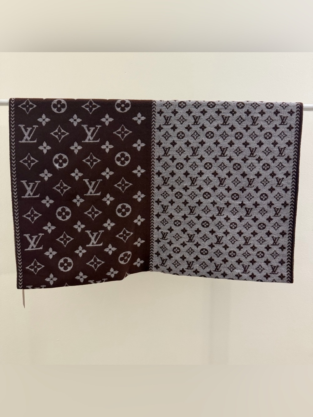 Reversible Split Monogram Cashmere Silk Scarf - Picture 4 of 14